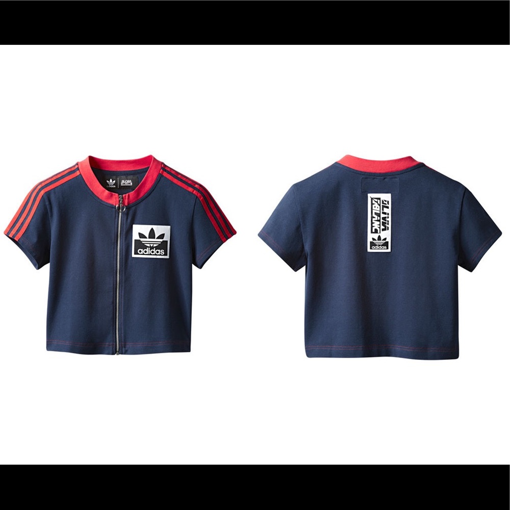 Adidas Olivia OBlanc Zip Up Crop Top Navy Red S